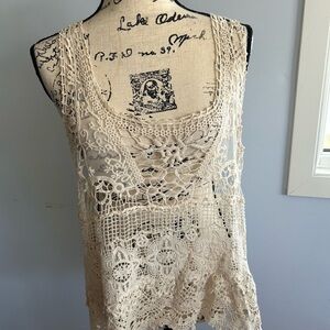 Pretty Angel‎ Tan Cropped Asymmetrical Tank Top